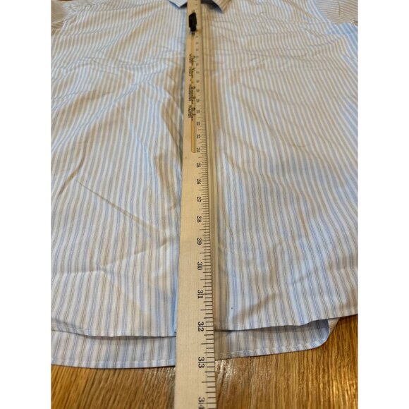 Pronto Uomo Non-Iron Mens Striped Button-Down Shirt Size 18 32/33 Blue & White C - Picture 4 of 9